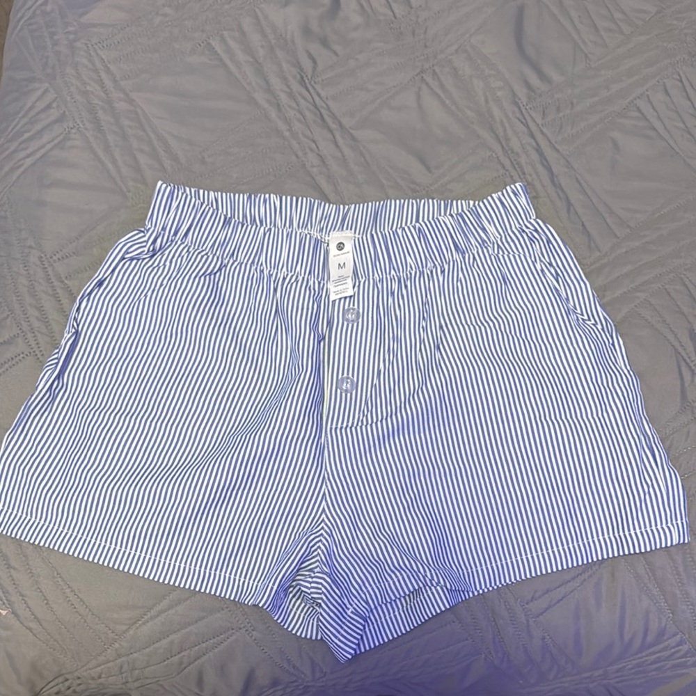 High Waist Blue and White Striped Shorts